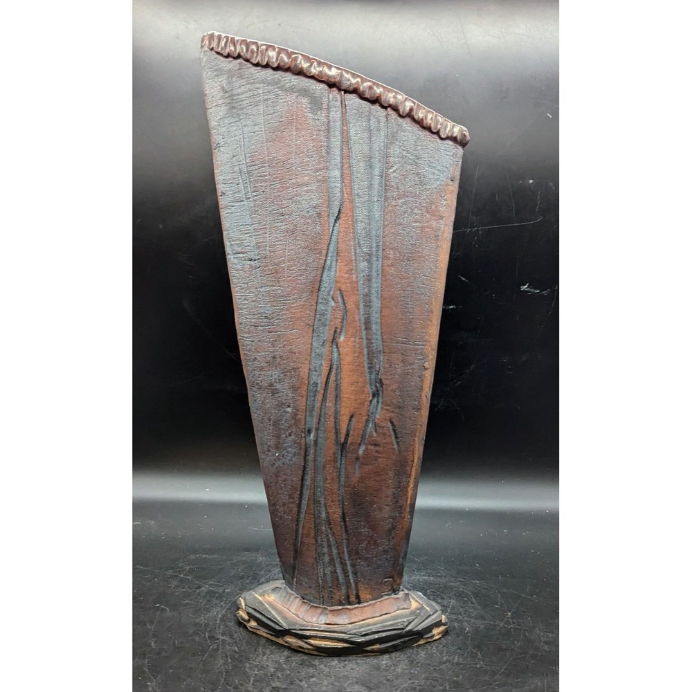 Vintage Studio Art Pottery Brown Textured 16" Stoneware Vase Stamped G